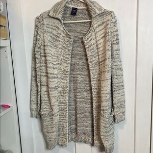 GAP | Women's grey and white Cream Sweater - long knit with pockets - XS to med